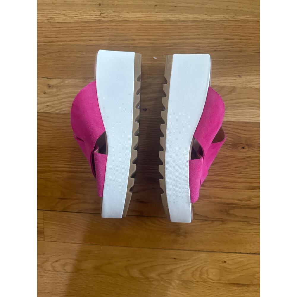 Sorel Women's Fuchsia Fizz Leather Cameron Flatform Mule Wedge Sandals Size 8 - Picture 7 of 7